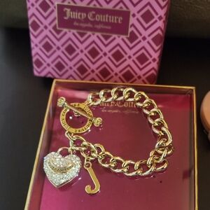 Juicy Couture Gold Chunky Heart Charm Bracelet Like New